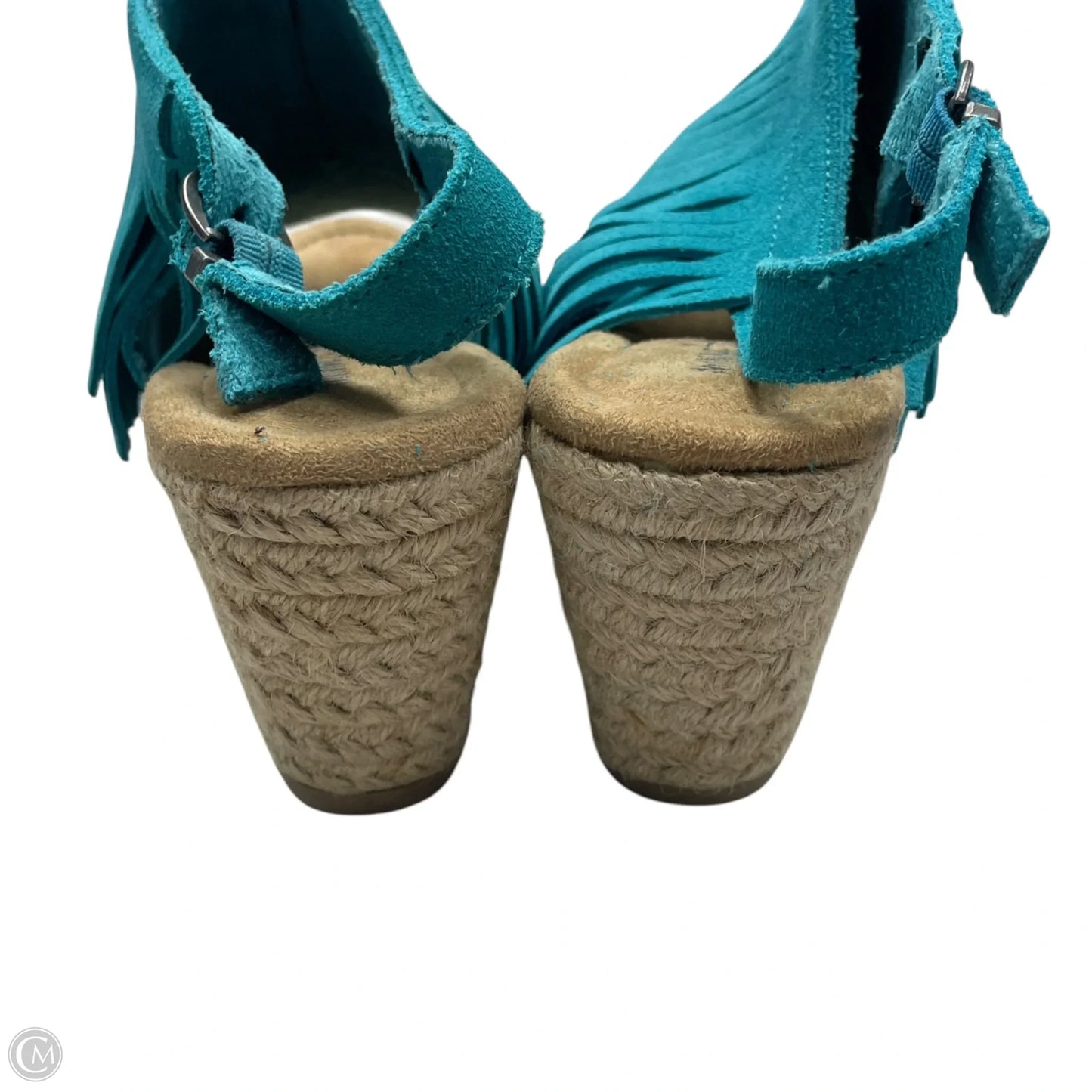 Sandals Heels Wedge By Minnetonka In Blue & White, Size: 9