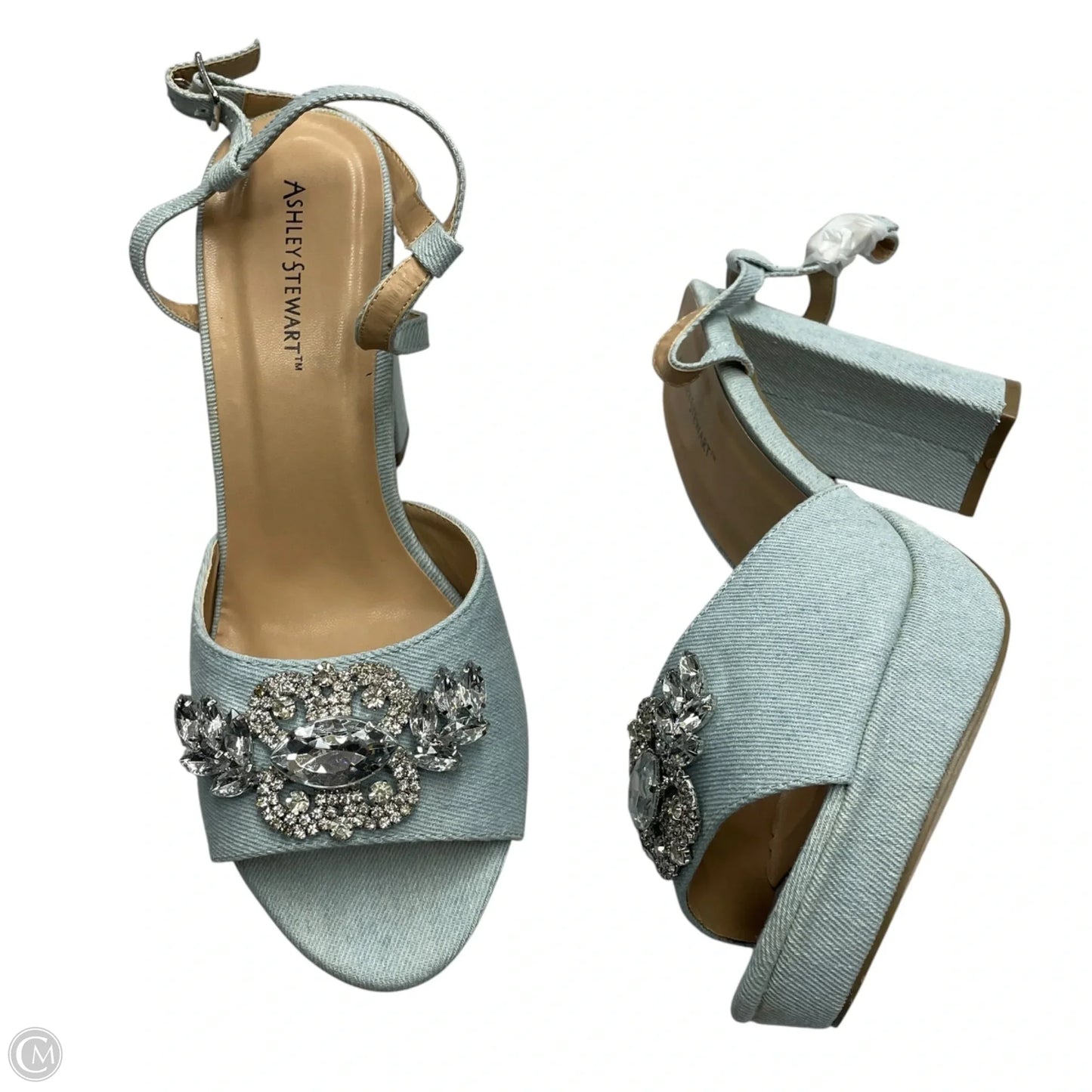Sandals Heels Block By Ashley Stewart In Blue Denim, Size: 11