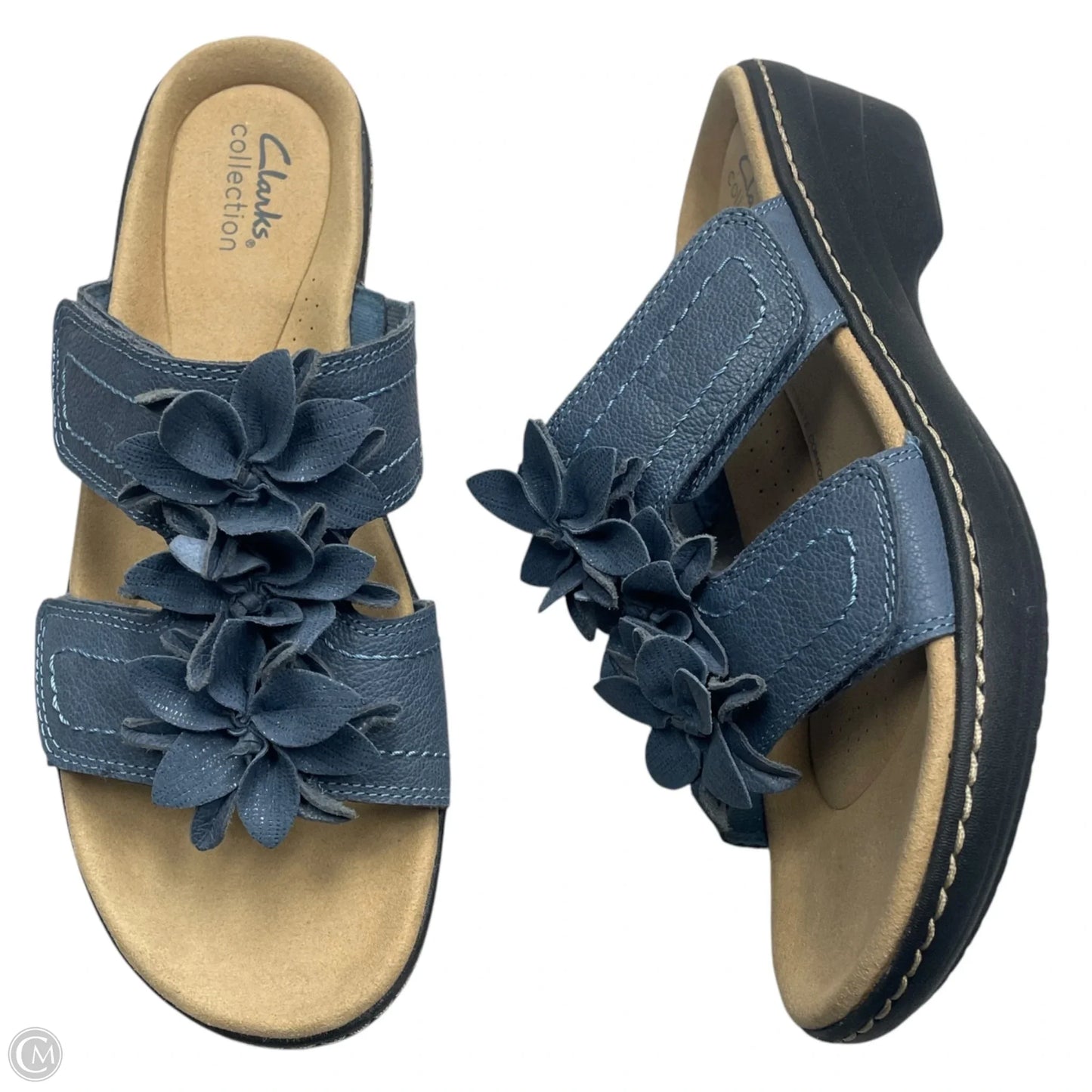 Sandals Heels Wedge By Clarks In Blue & Tan, Size: 9.5