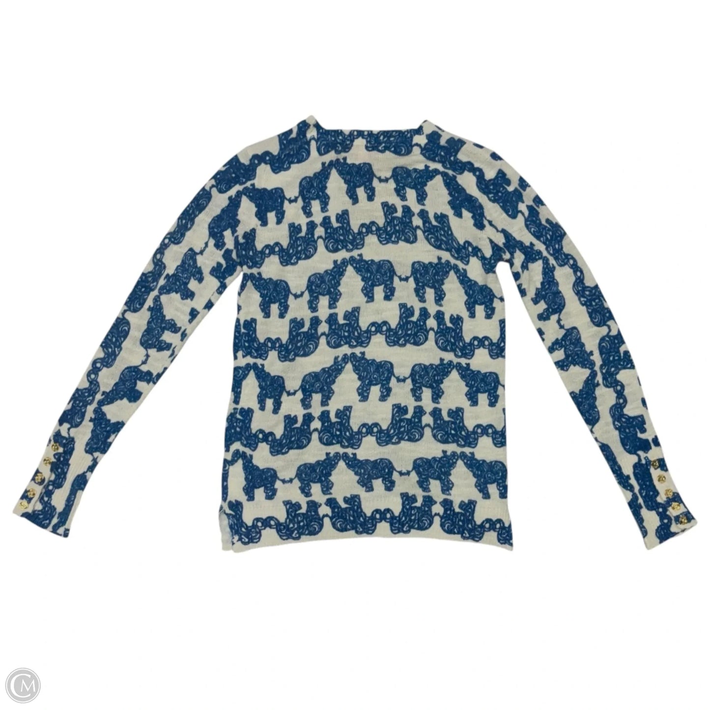 Top Long Sleeve Designer By Lilly Pulitzer In Blue & White, Size: S