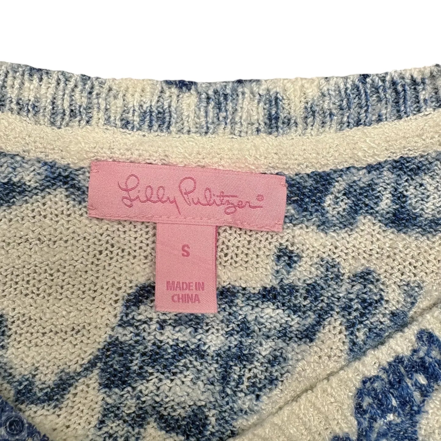 Top Long Sleeve Designer By Lilly Pulitzer In Blue & White, Size: S