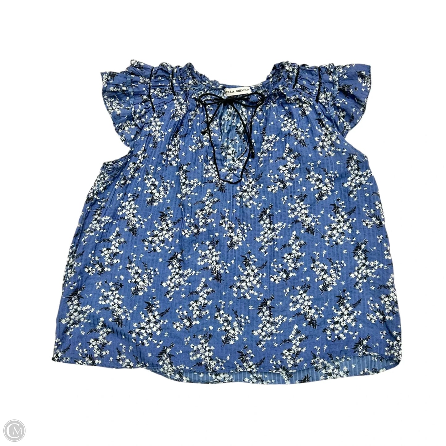 Blouse Short Sleeve By Ulla Johnson In Blue & White, Size: S