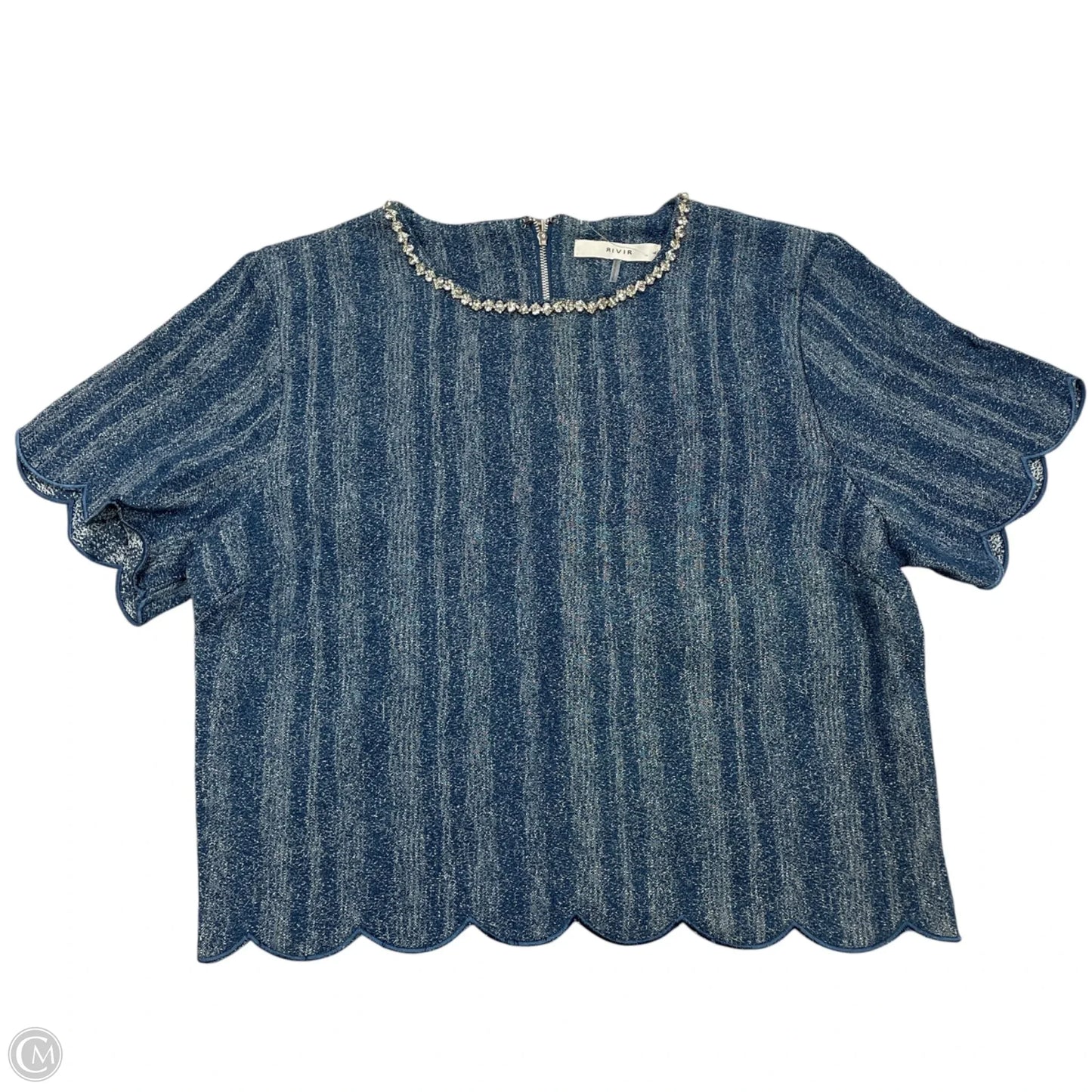 Top Short Sleeve By Rivir In Blue Denim, Size: L