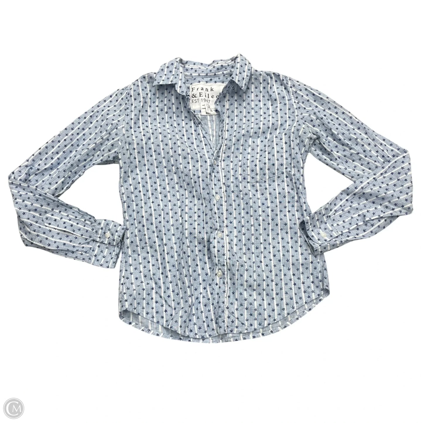 Blouse Long Sleeve By Frank And Eileen In Blue & White, Size: Xs