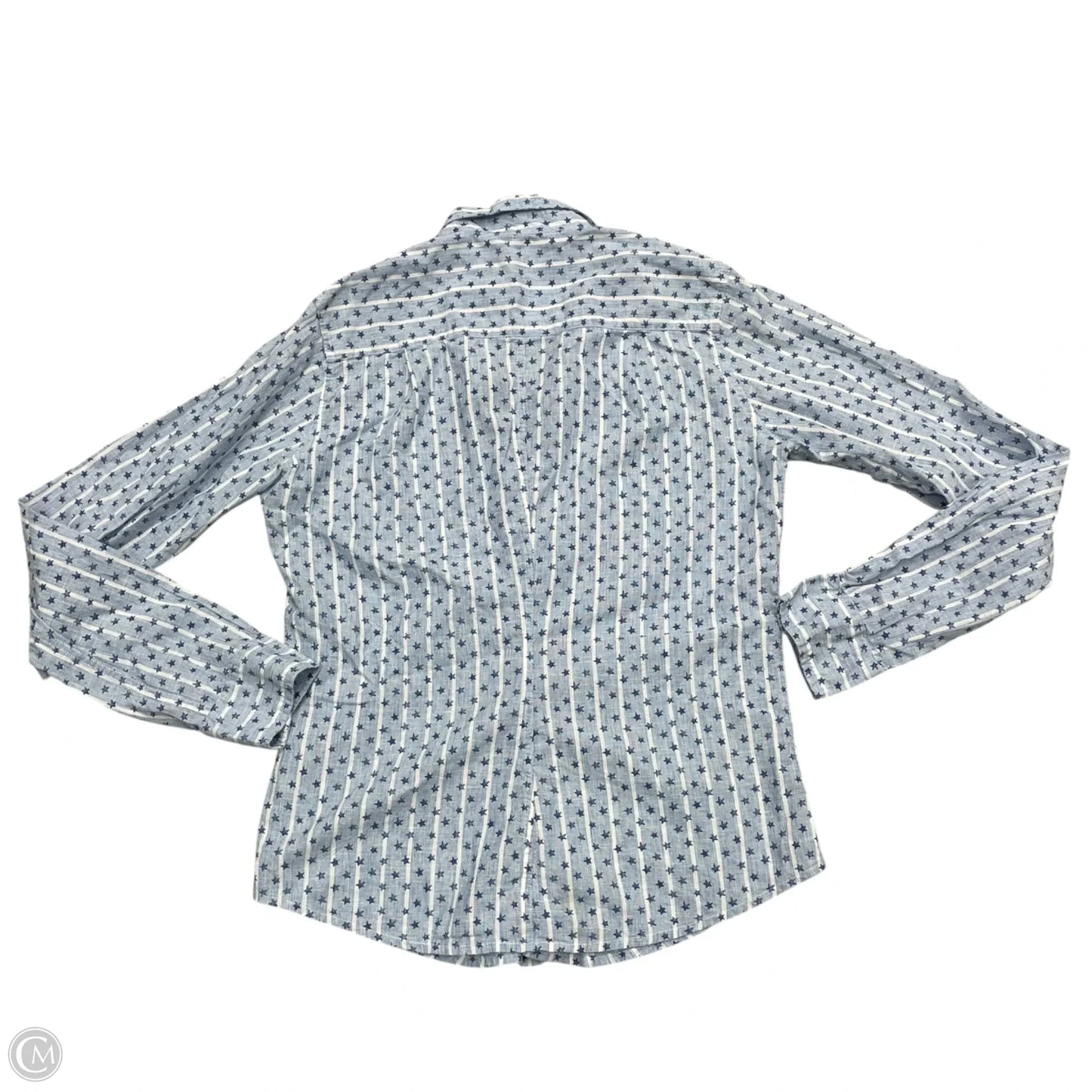 Blouse Long Sleeve By Frank And Eileen In Blue & White, Size: Xs