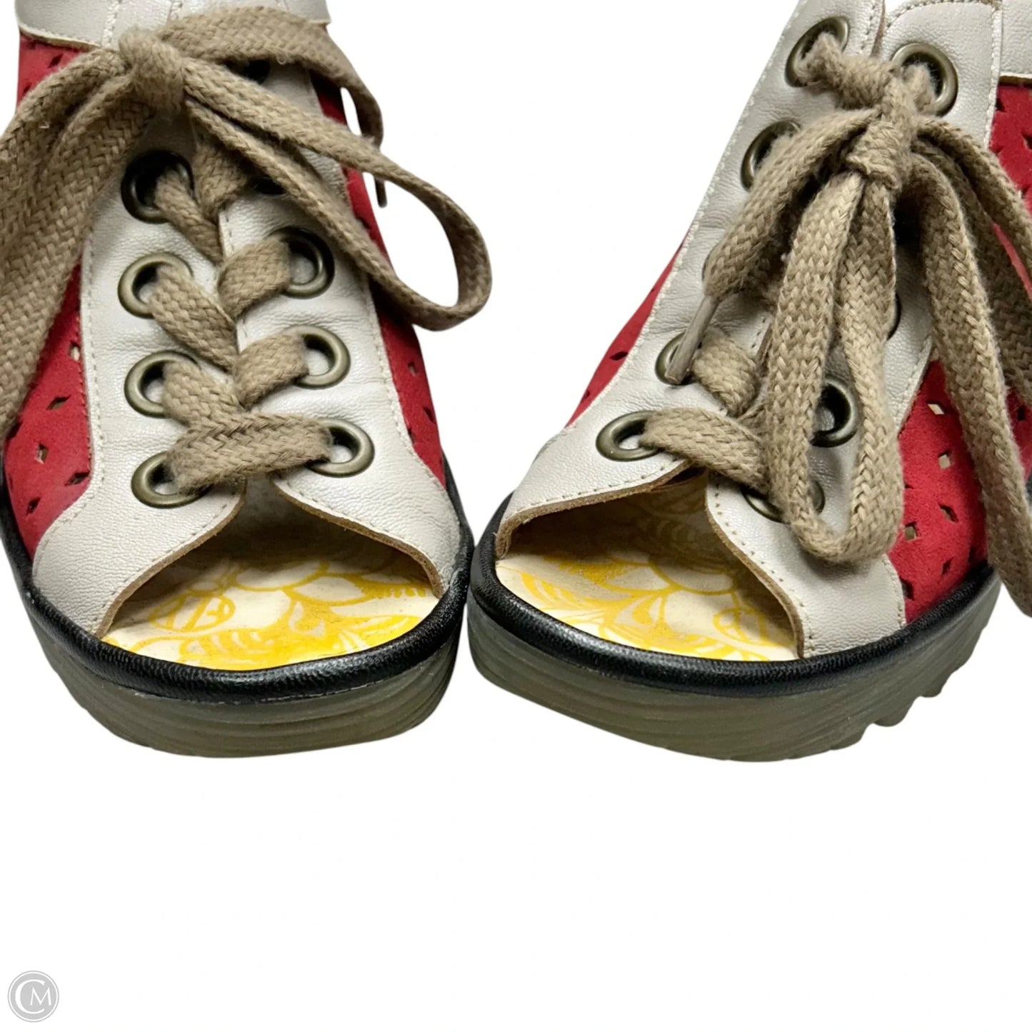 Sandals Heels Wedge By Fly London In Red & Tan, Size: 7.5