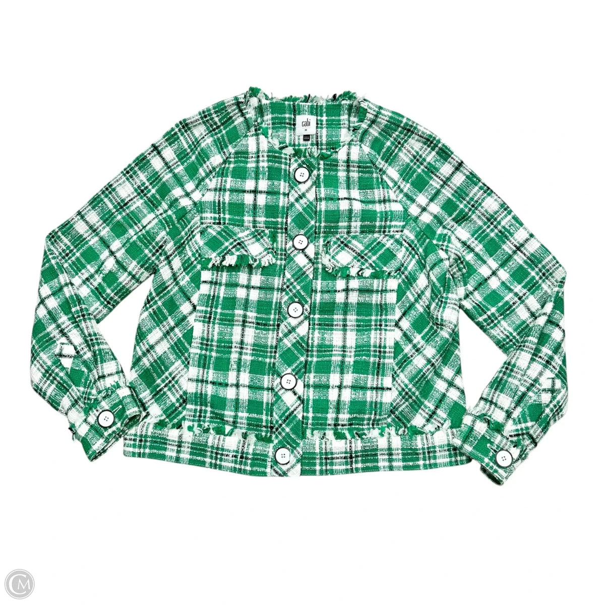 Jacket Shirt By Cabi In Green & White, Size: M