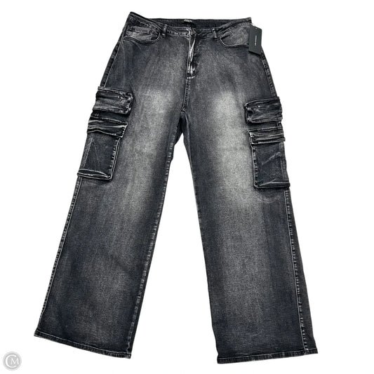 Jeans Wide Leg By American Bazi In Black Denim, Size: 2x