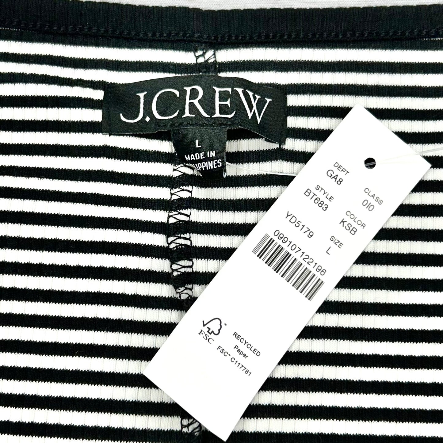 Top Short Sleeve By J. Crew In Striped Pattern, Size: L