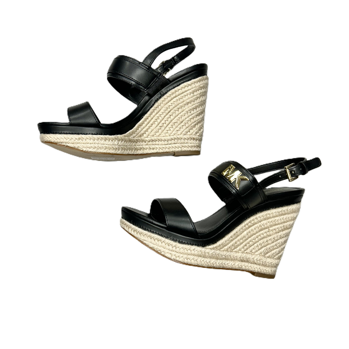 Sandals Heels Wedge By Michael By Michael Kors In Black & Gold, Size: 8