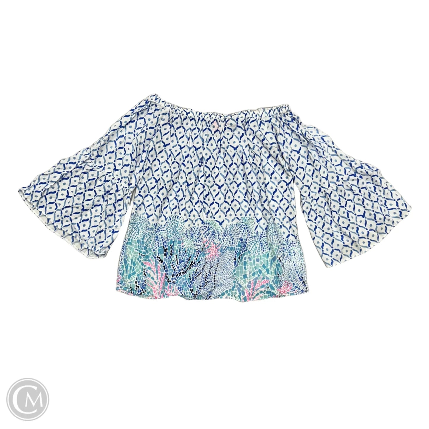 Top 3/4 Sleeve Designer By Lilly Pulitzer In Blue & White, Size: Xxs