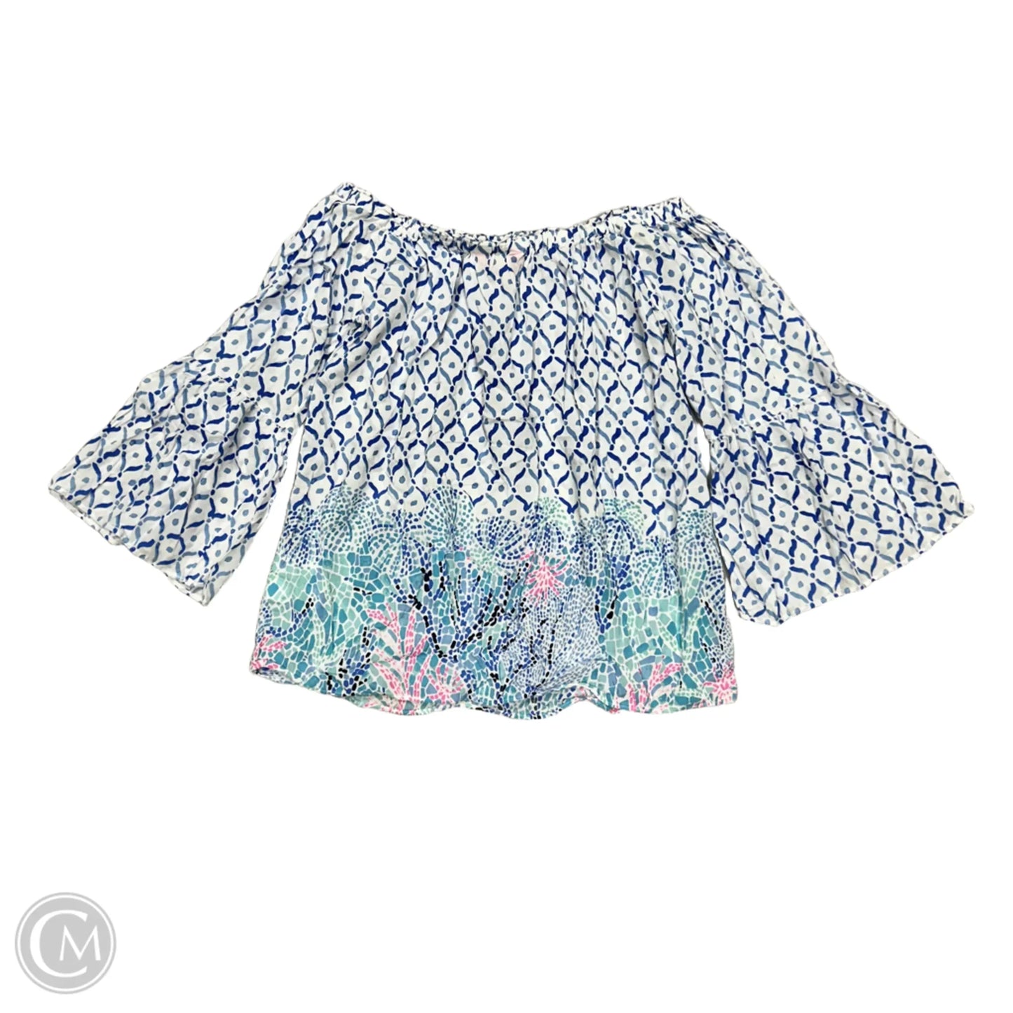Top 3/4 Sleeve Designer By Lilly Pulitzer In Blue & White, Size: Xxs