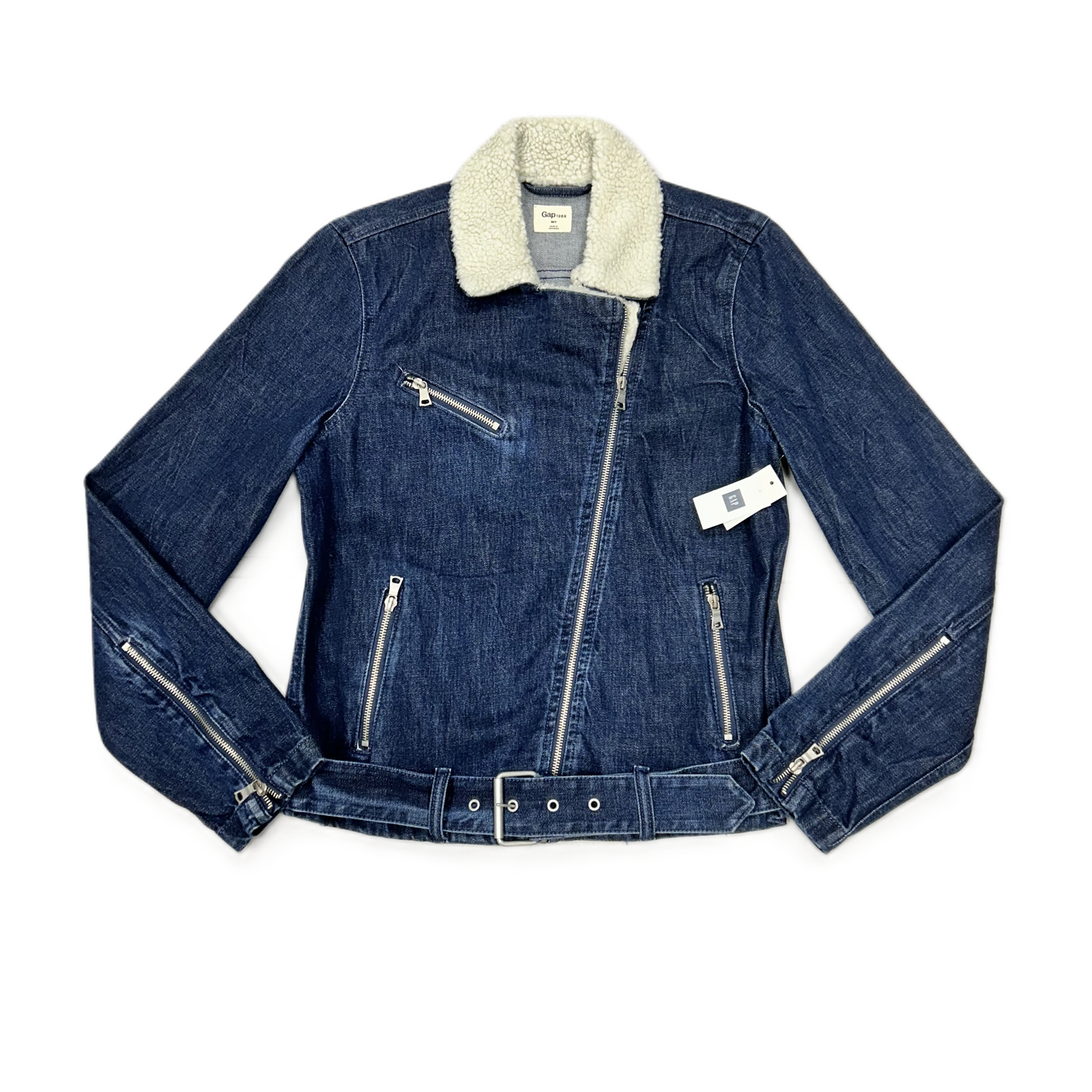 Jacket Moto By Gap In Blue Denim, Size: M