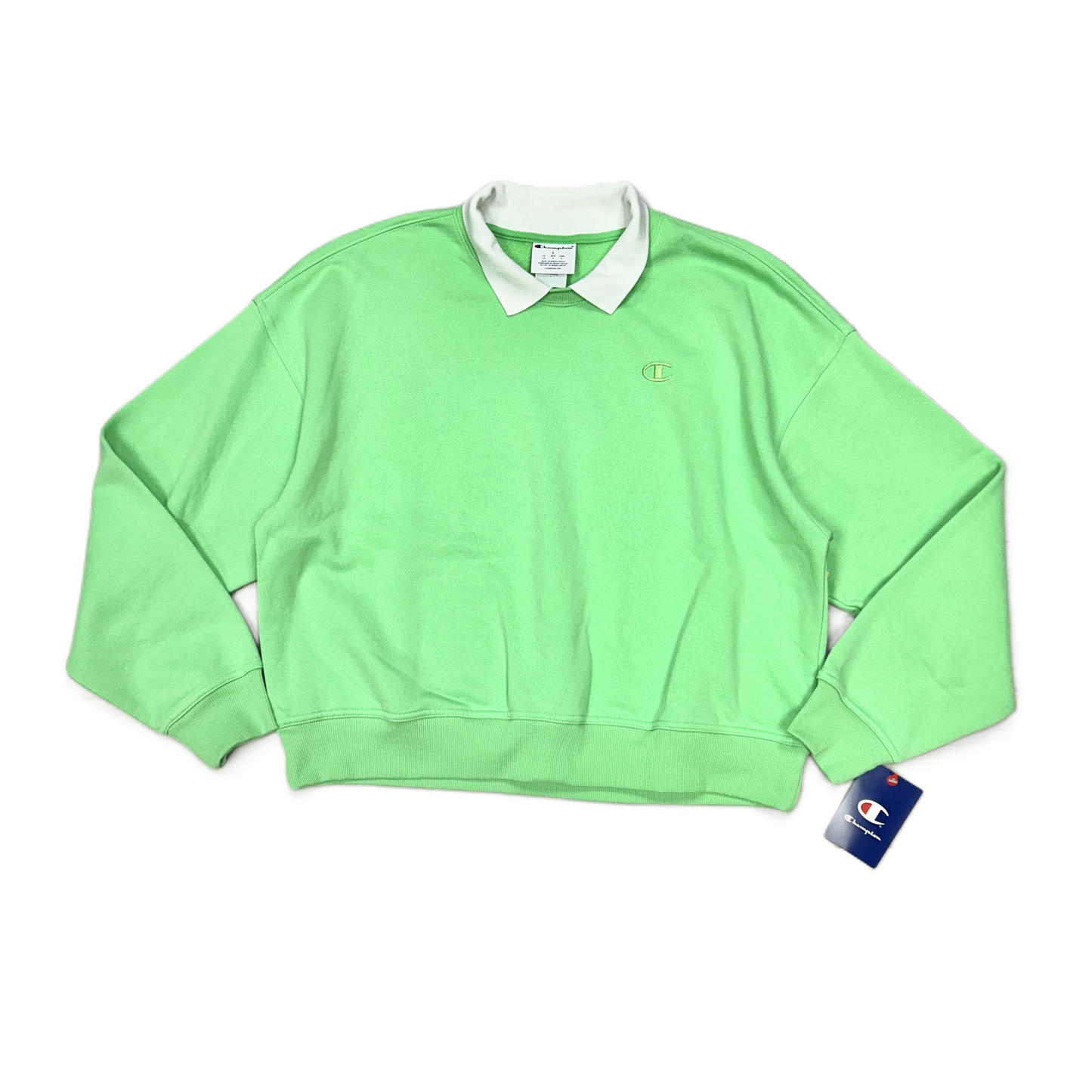 Athletic Sweatshirt Collar By Champion In Green & White, Size: L