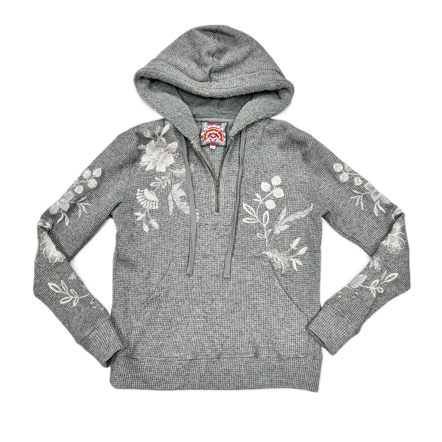 Sweatshirt Hoodie By Johnny Was In Grey & Silver, Size: Xxs