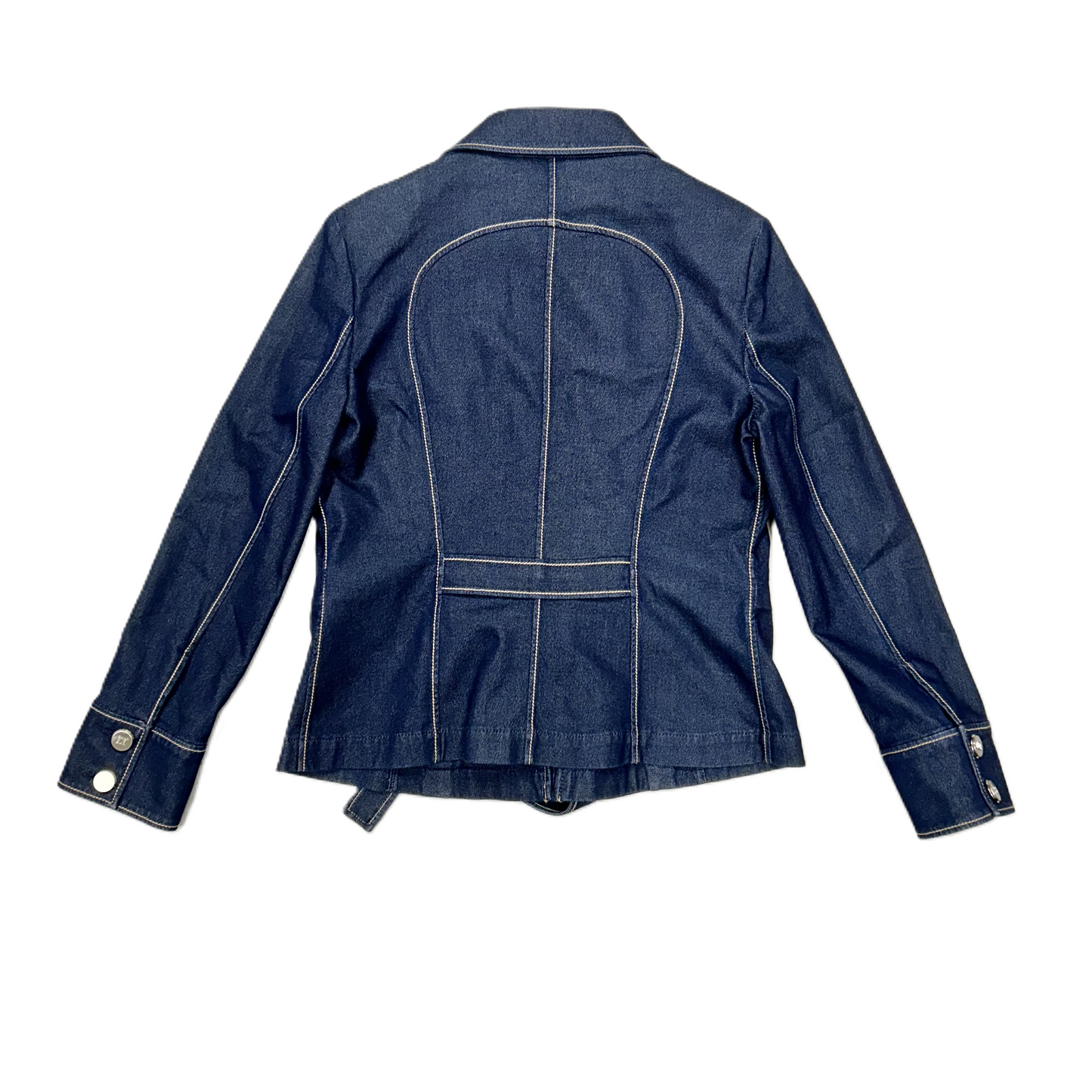 Jacket Designer By Escada In Blue Denim, Size: S