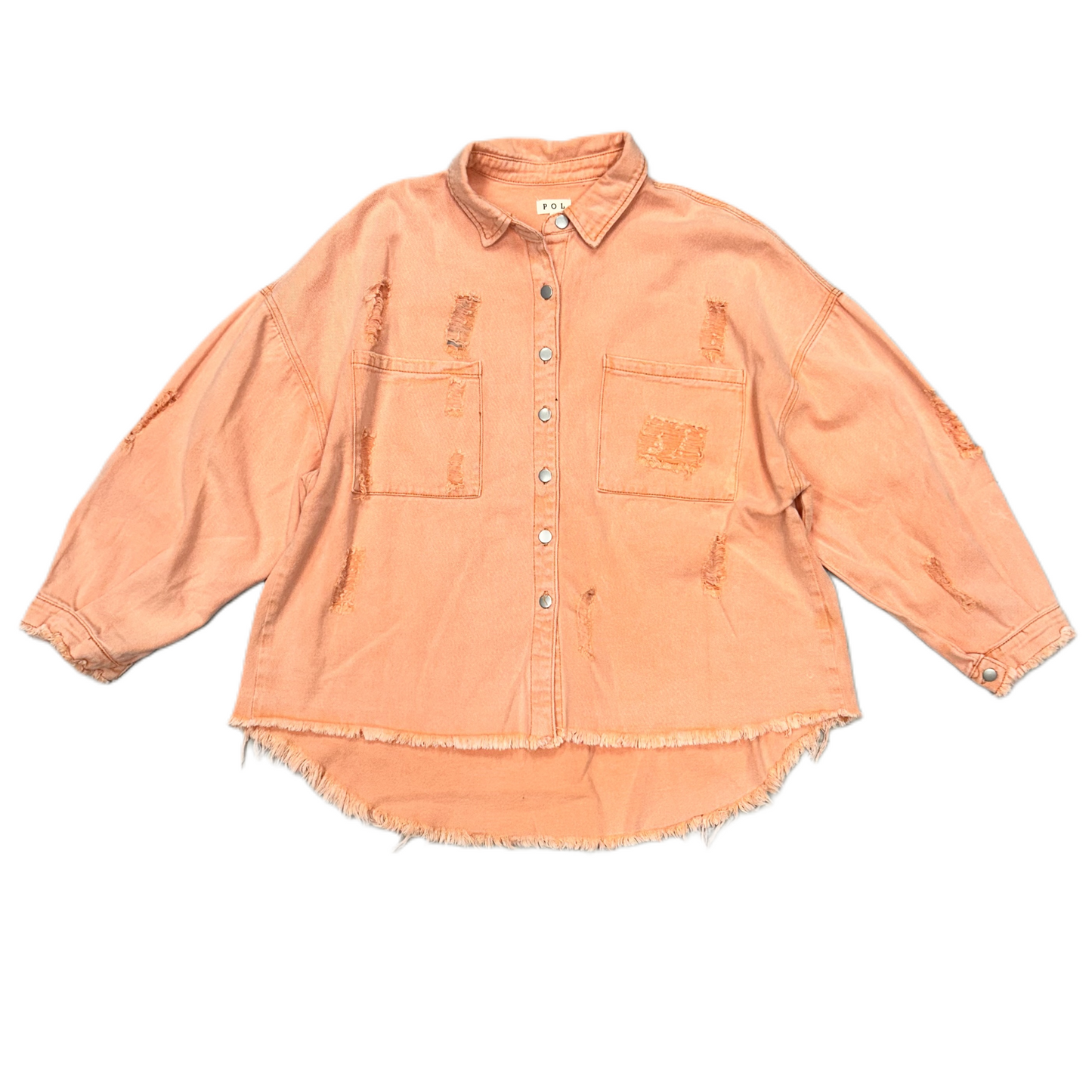 Jacket Denim By Pol In Peach, Size: L