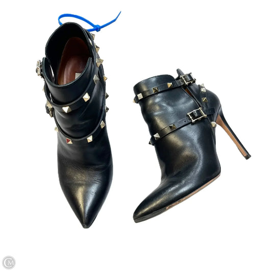 Boots Luxury Designer By Valentino In Black Gold, Size: 9.5