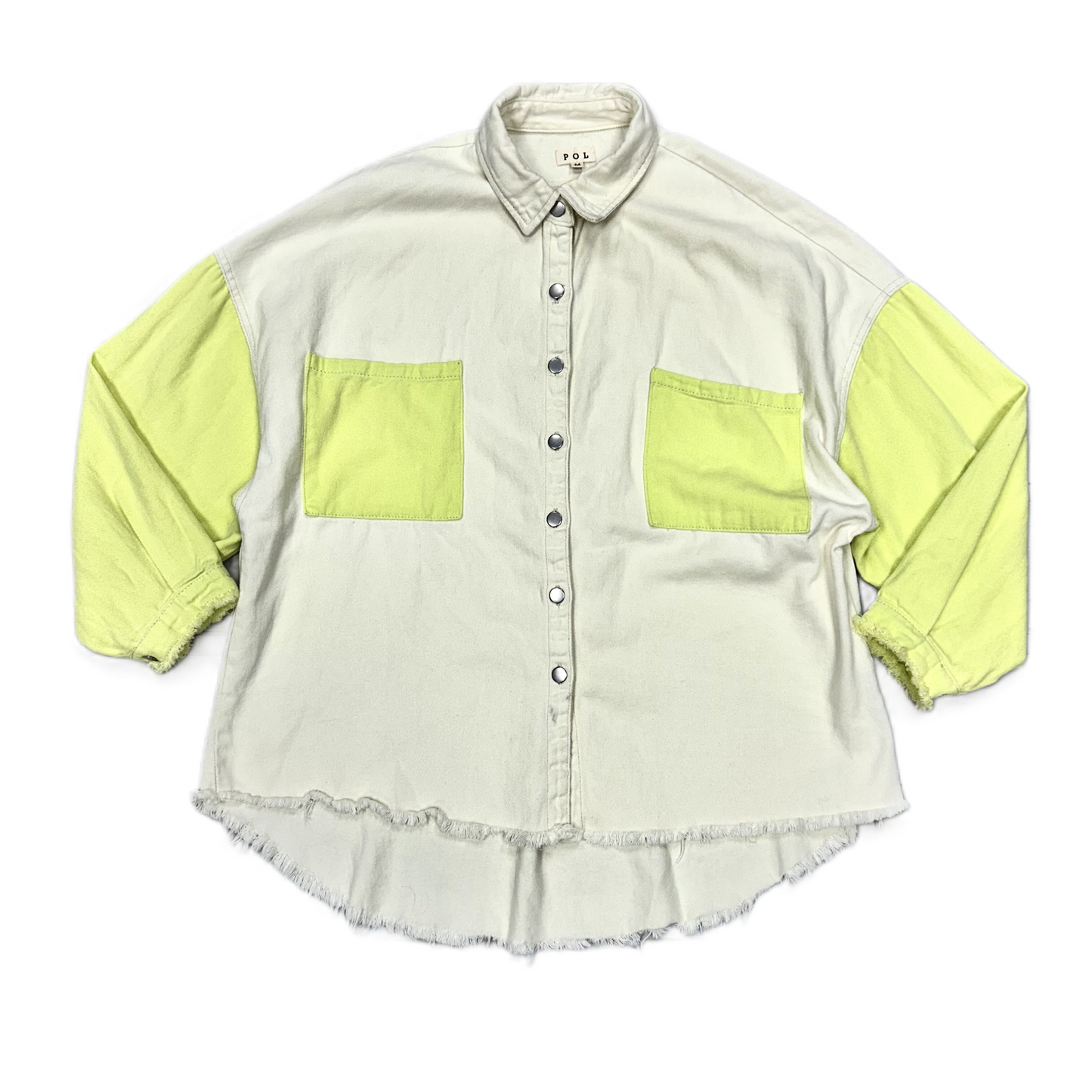 Jacket Shirt By Pol In Cream & Green, Size: M