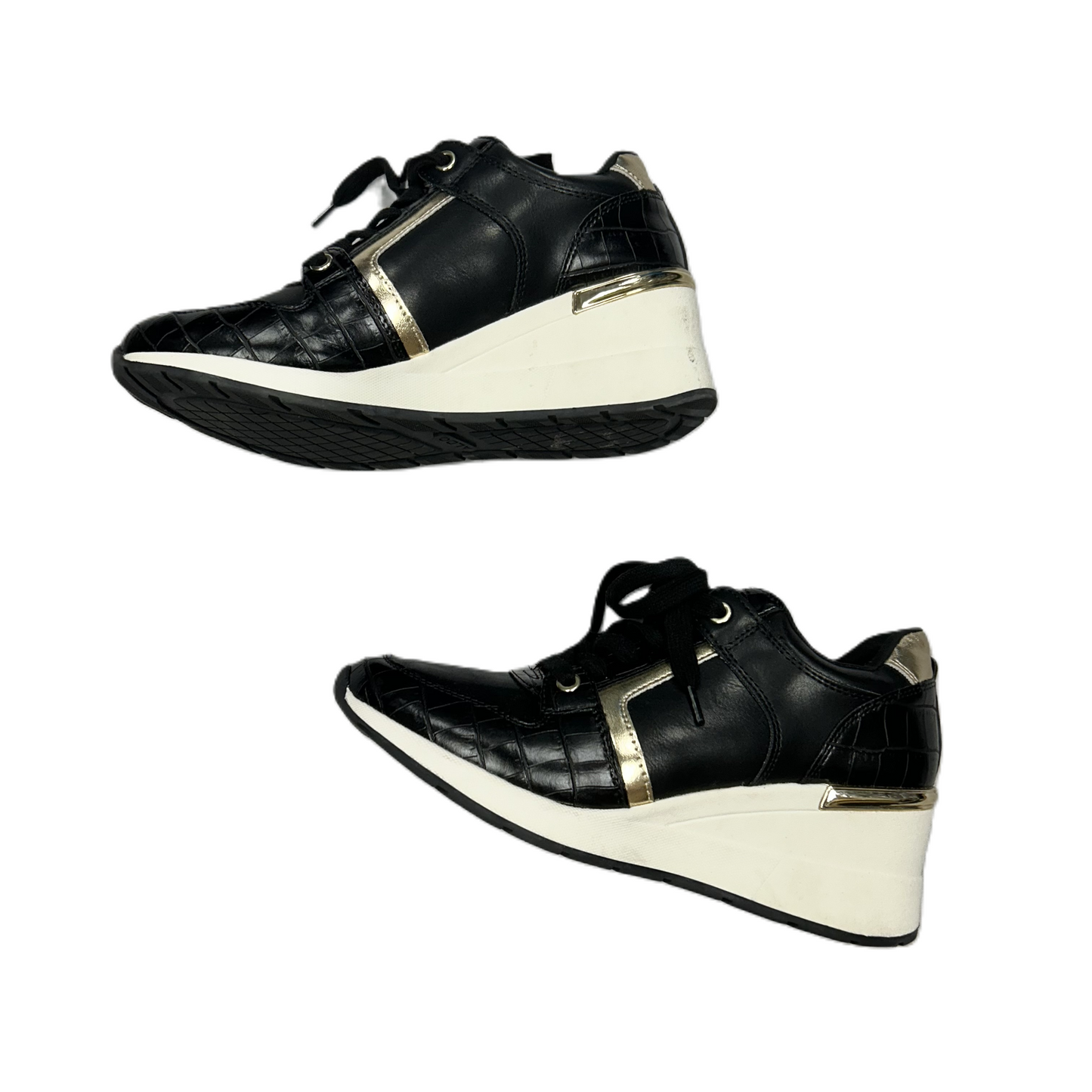 Black & Gold Shoes Sneakers By Aldo, Size: 7.5