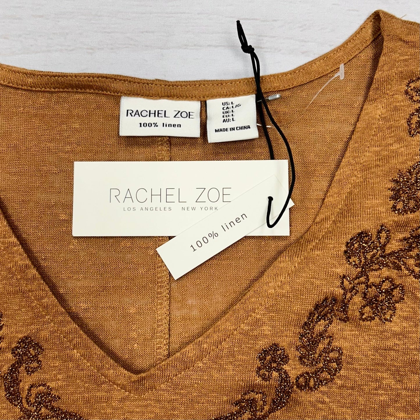 Tan Top Short Sleeve By Rachel Zoe, Size: L