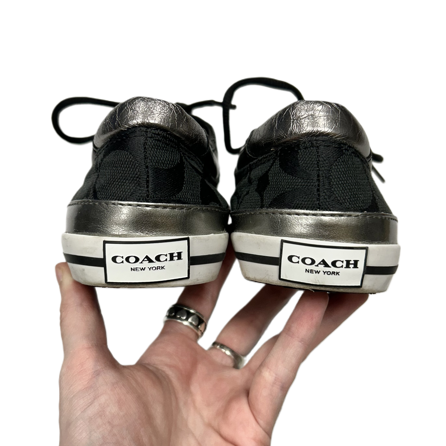 Shoes Designer By Coach In Black & Silver, Size: 7.5