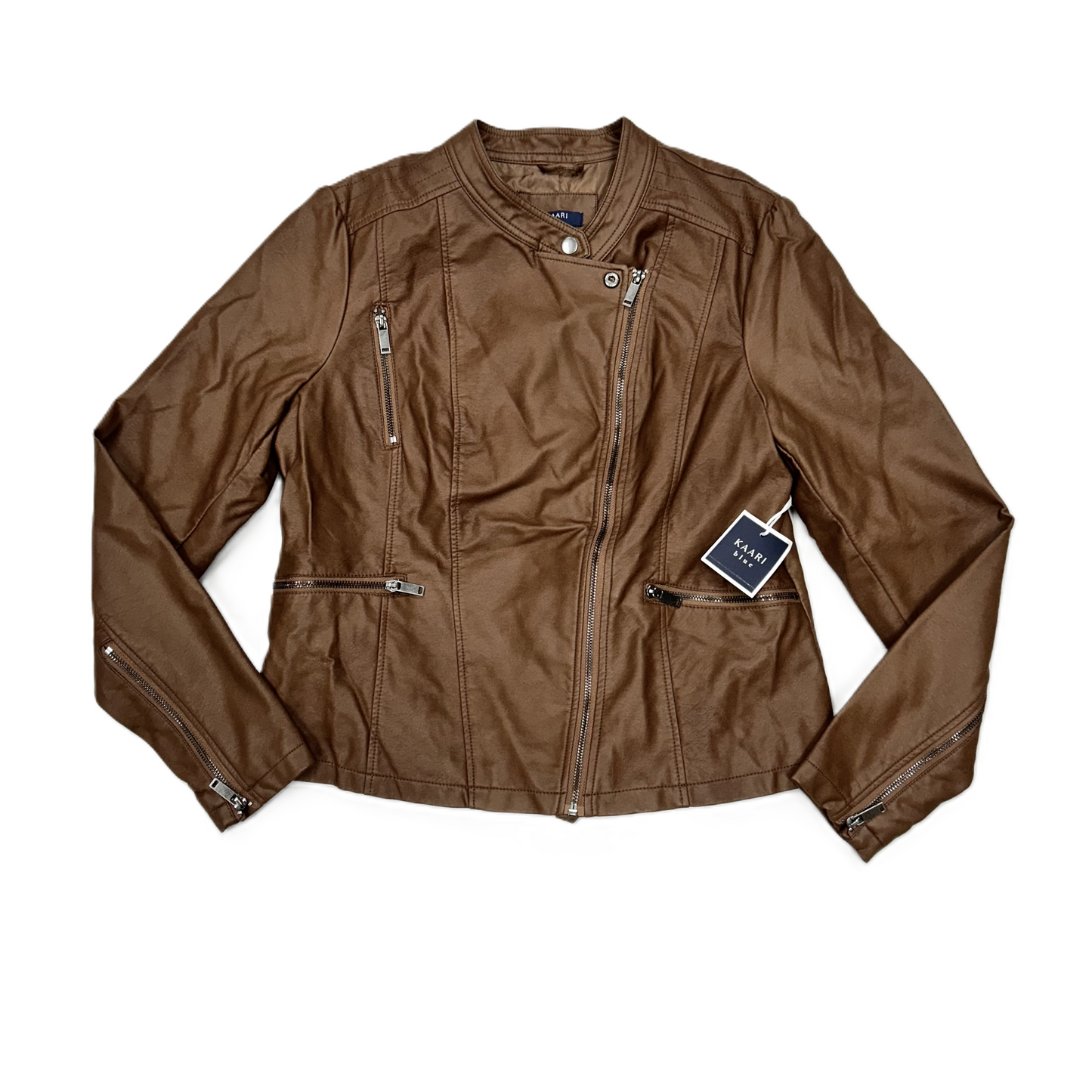 Jacket Moto By Kaari Blue In Brown, Size: Xl