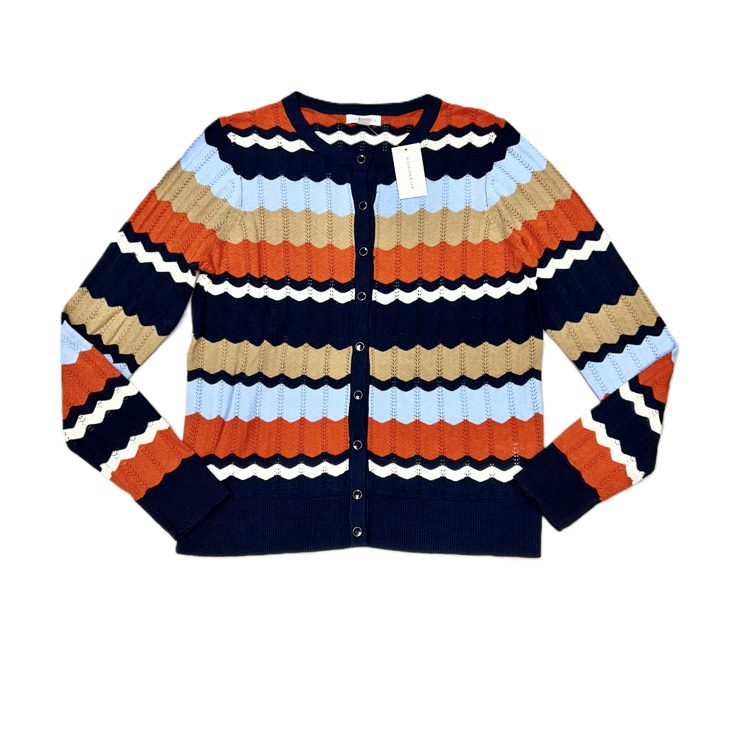 Sweater Cardigan By Charter Club In Blue & Orange, Size: M