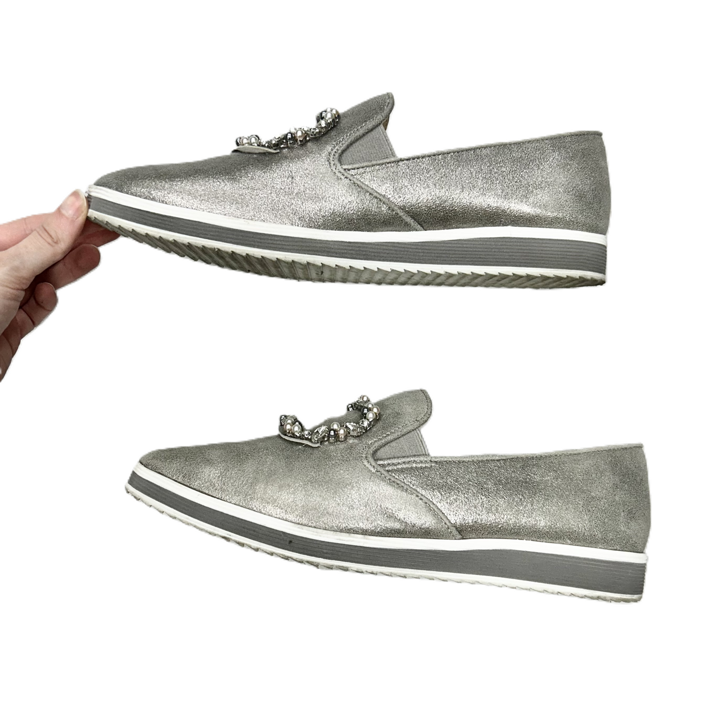 Shoes Designer By Karl Lagerfeld In Silver, Size: 8.5