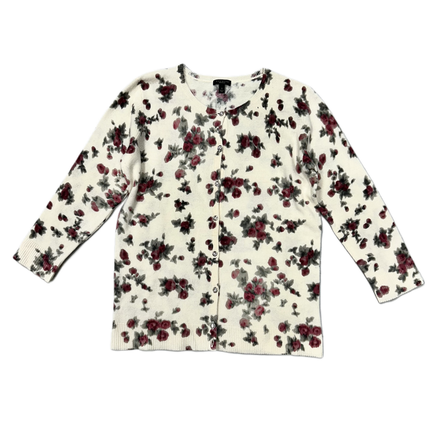 Sweater Cardigan By Talbots In Floral Print, Size: S