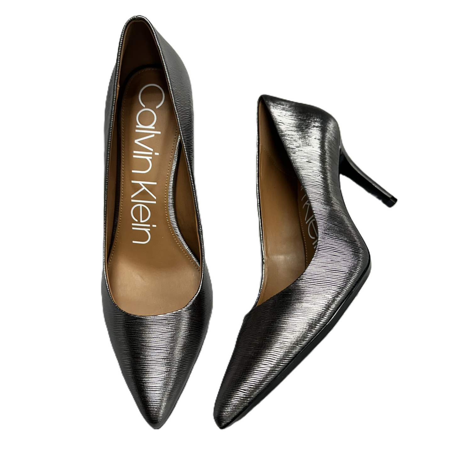 Shoes Heels Stiletto By Calvin Klein In Silver, Size: 8