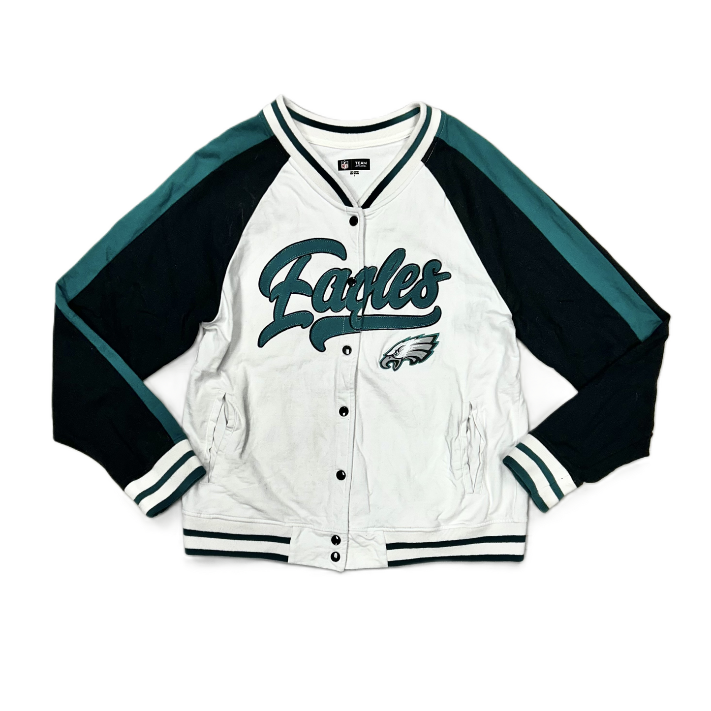 Athletic Jacket By Nfl In Green & White, Size: L