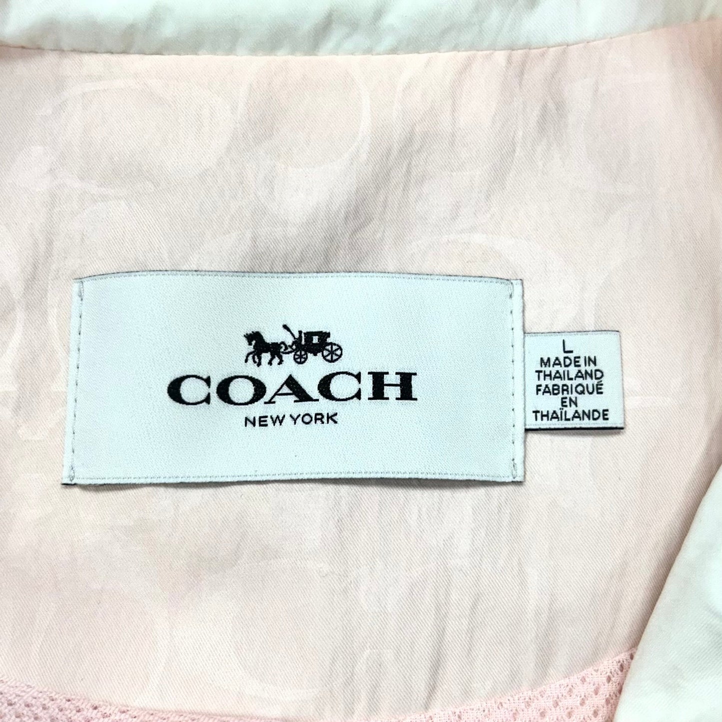 Jacket Designer By Coach In Pink & White, Size: L