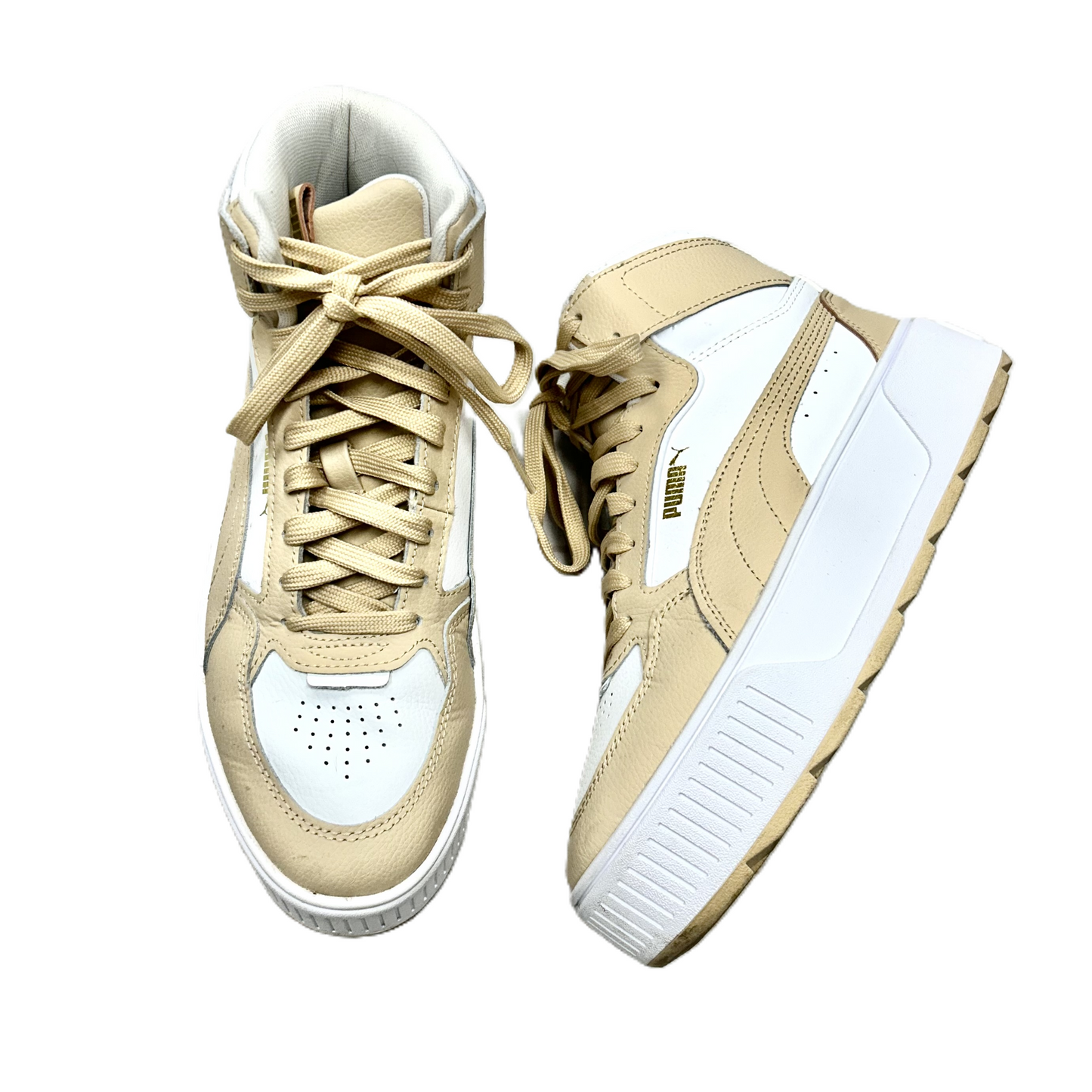 Shoes Sneakers By Puma In Tan & White, Size: 9