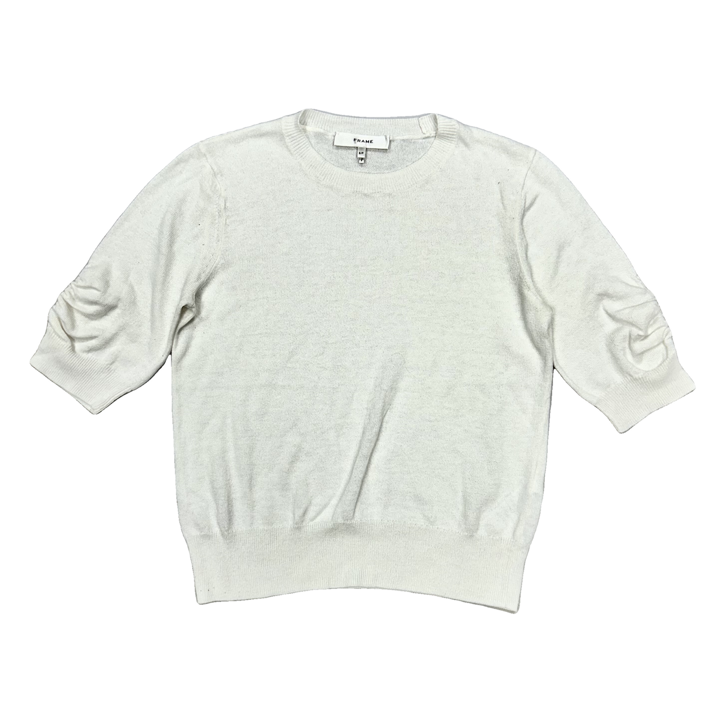 Sweater Short Sleeve By Frame In White, Size: S