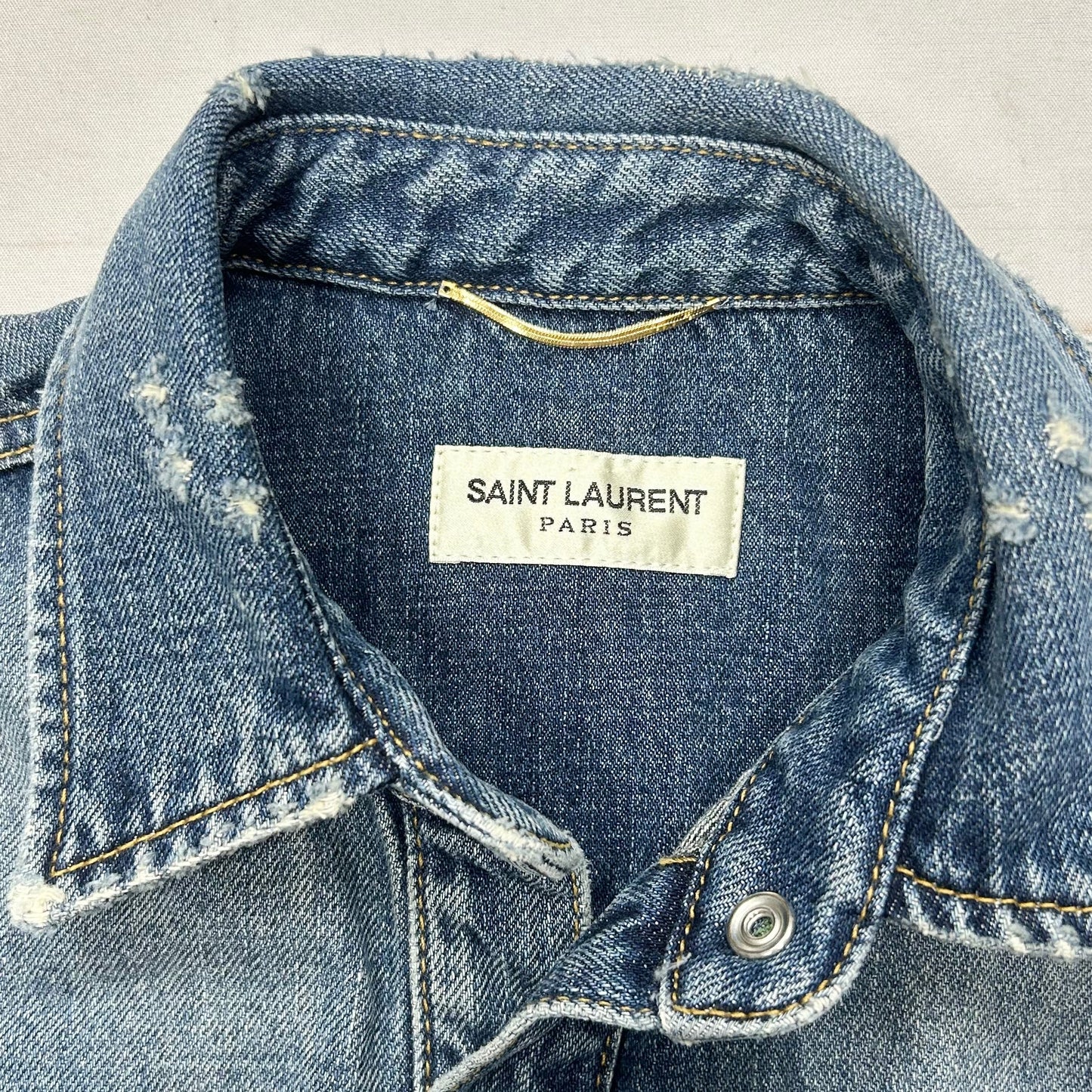 Dress Luxury Designer By Yves Saint Laurent In Blue Denim, Size: S