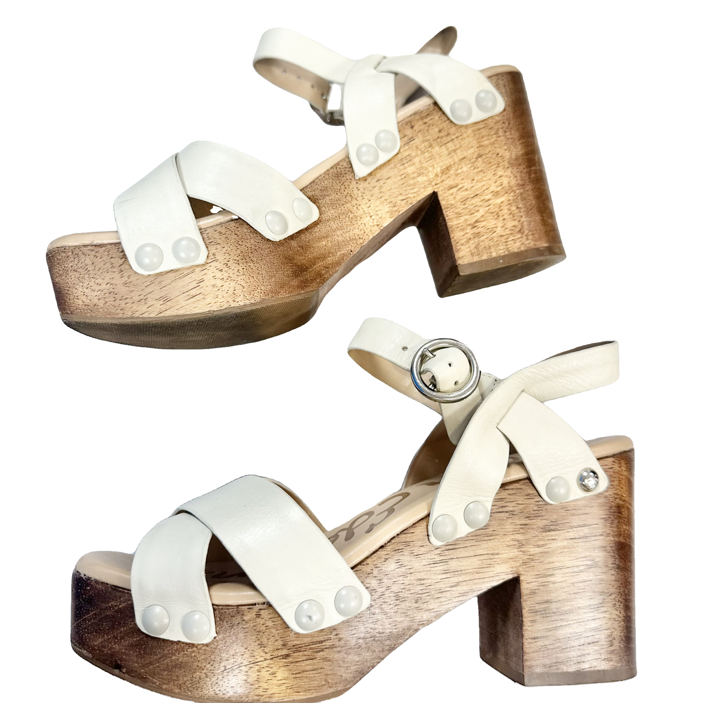 Sandals Heels Block By Sam Edelman In Cream, Size: 6.5