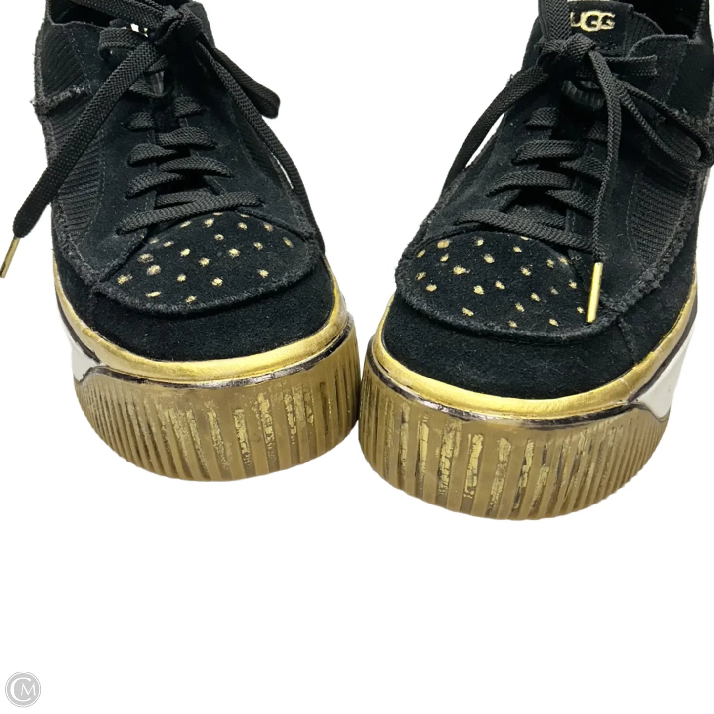 Shoes Designer By Ugg In Black & Gold, Size: 9.5