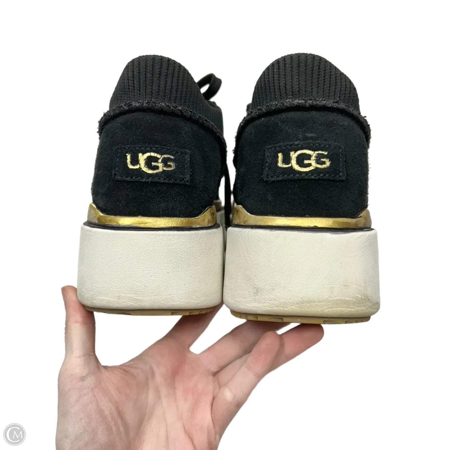 Shoes Designer By Ugg In Black & Gold, Size: 9.5