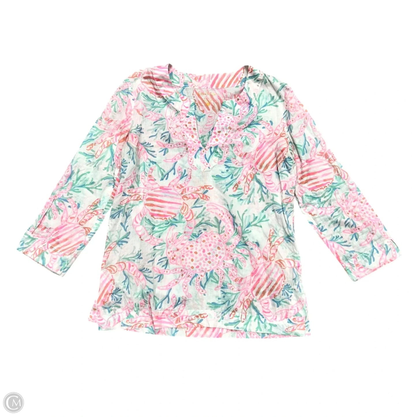 Top Long Sleeve Designer By Lilly Pulitzer In Pink & White, Size: S