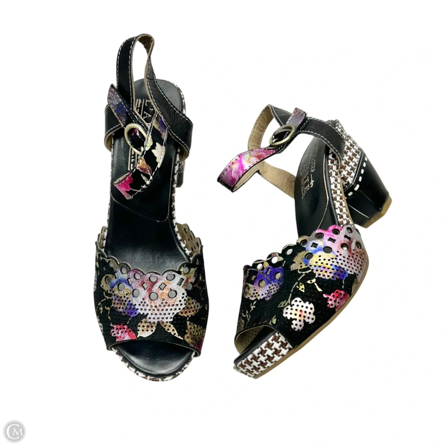 Sandals Heels Block By Spring Step In Black Floral, Size: 6.5