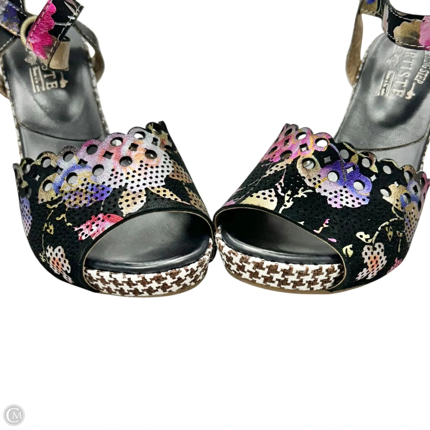 Sandals Heels Block By Spring Step In Black Floral, Size: 6.5