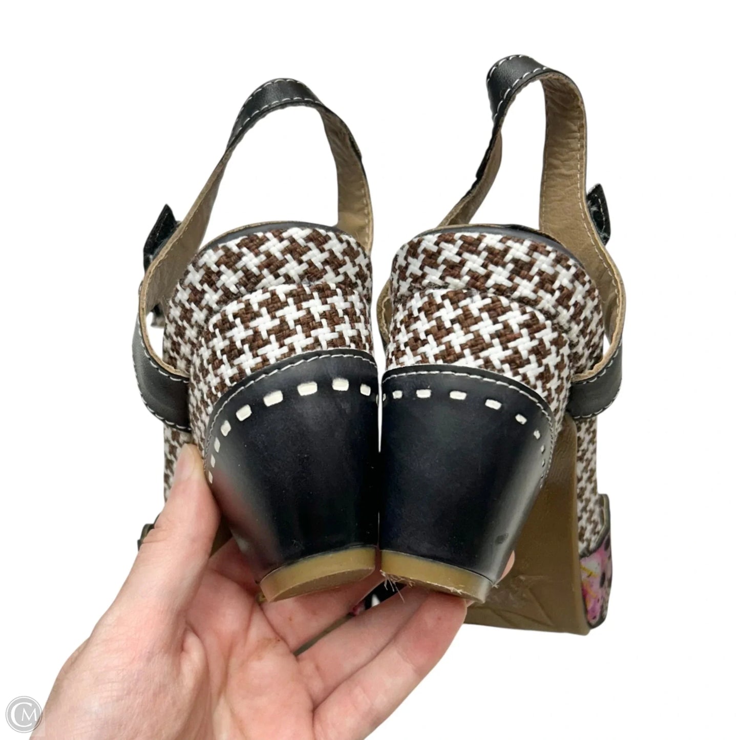 Sandals Heels Block By Spring Step In Black Floral, Size: 6.5