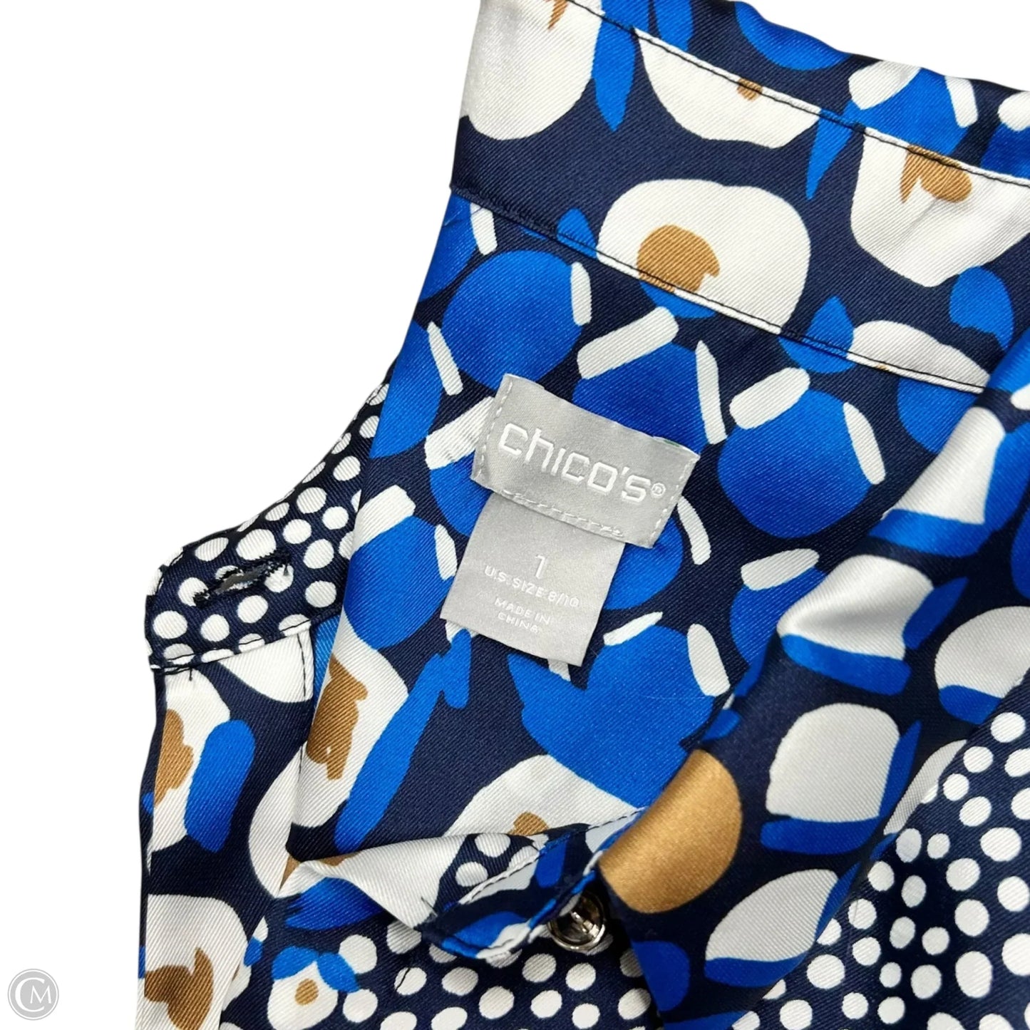 Top Long Sleeve By Chicos In Blue & White, Size: M