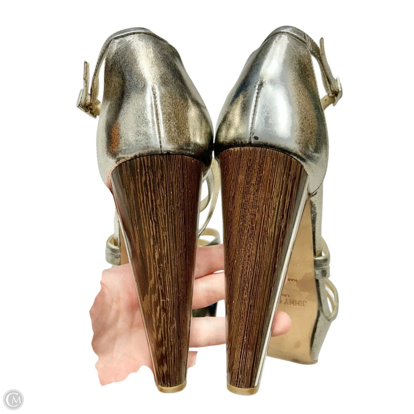 Shoes Luxury Designer By Jimmy Choo In Silver, Size: 9