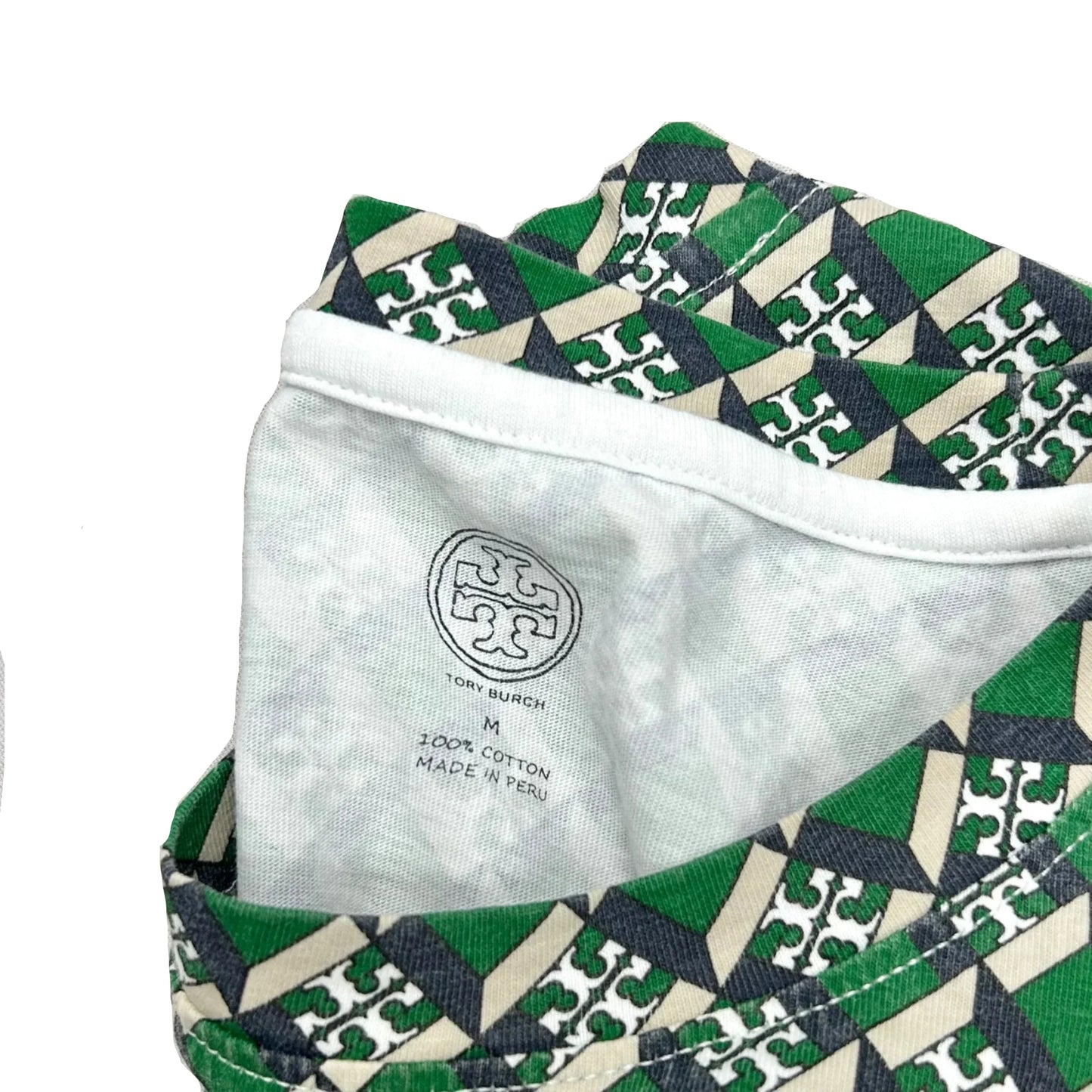 Top Short Sleeve Designer By Tory Burch In Green & White, Size: M
