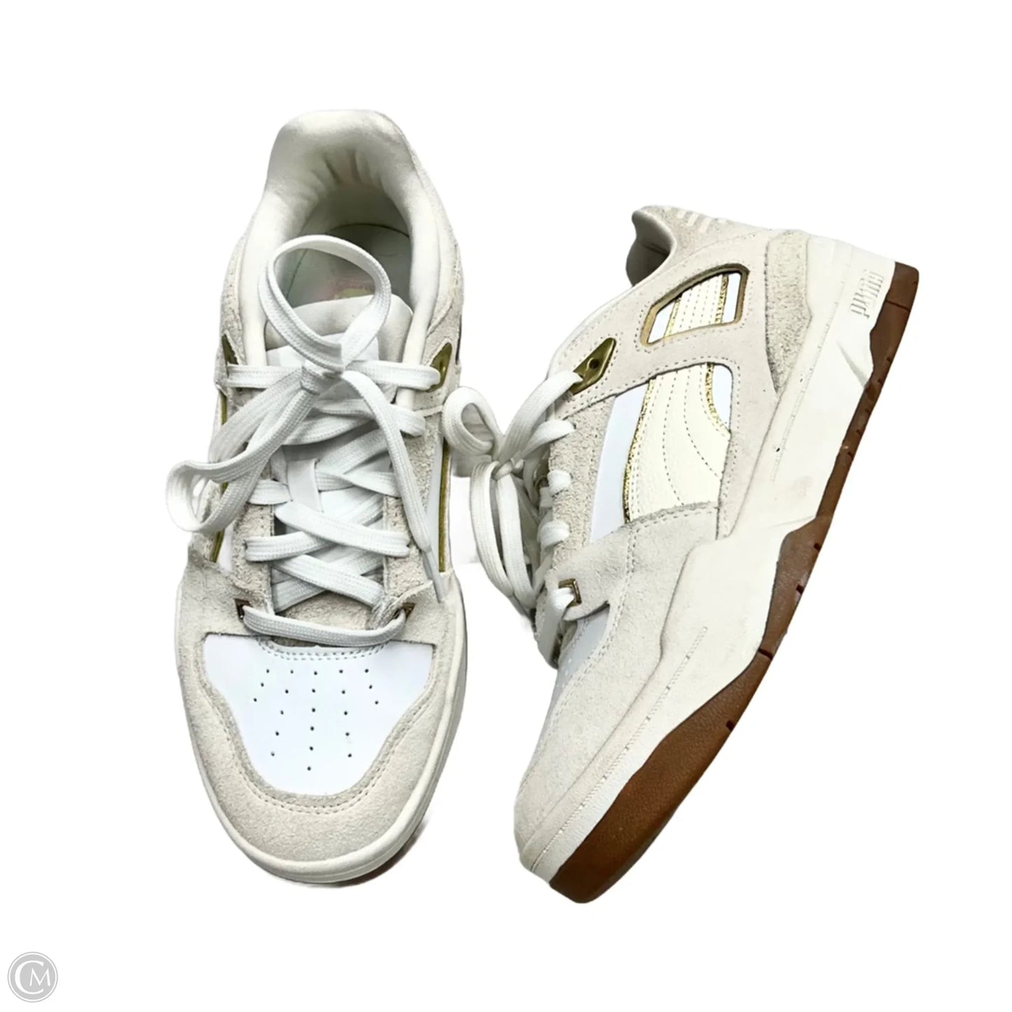 Shoes Sneakers By Puma In Gold & White, Size: 8