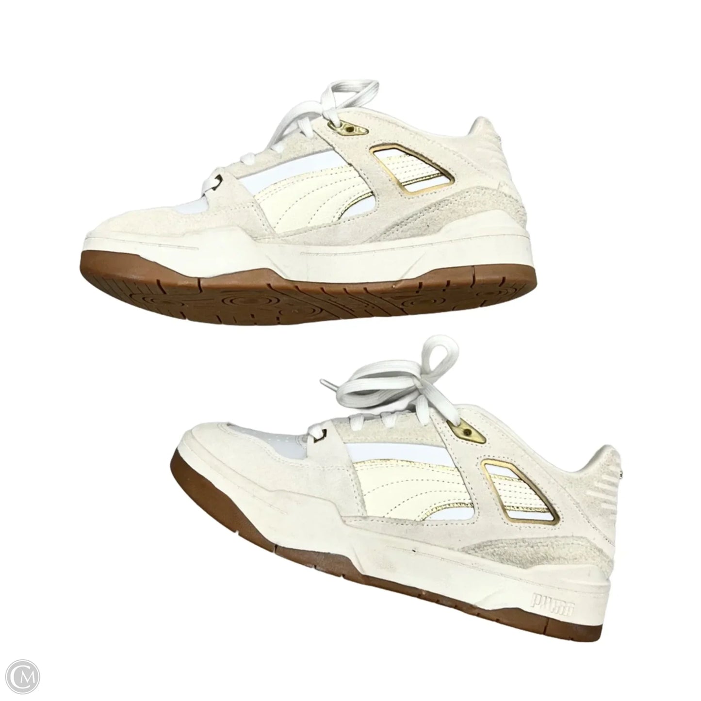 Shoes Sneakers By Puma In Gold & White, Size: 8