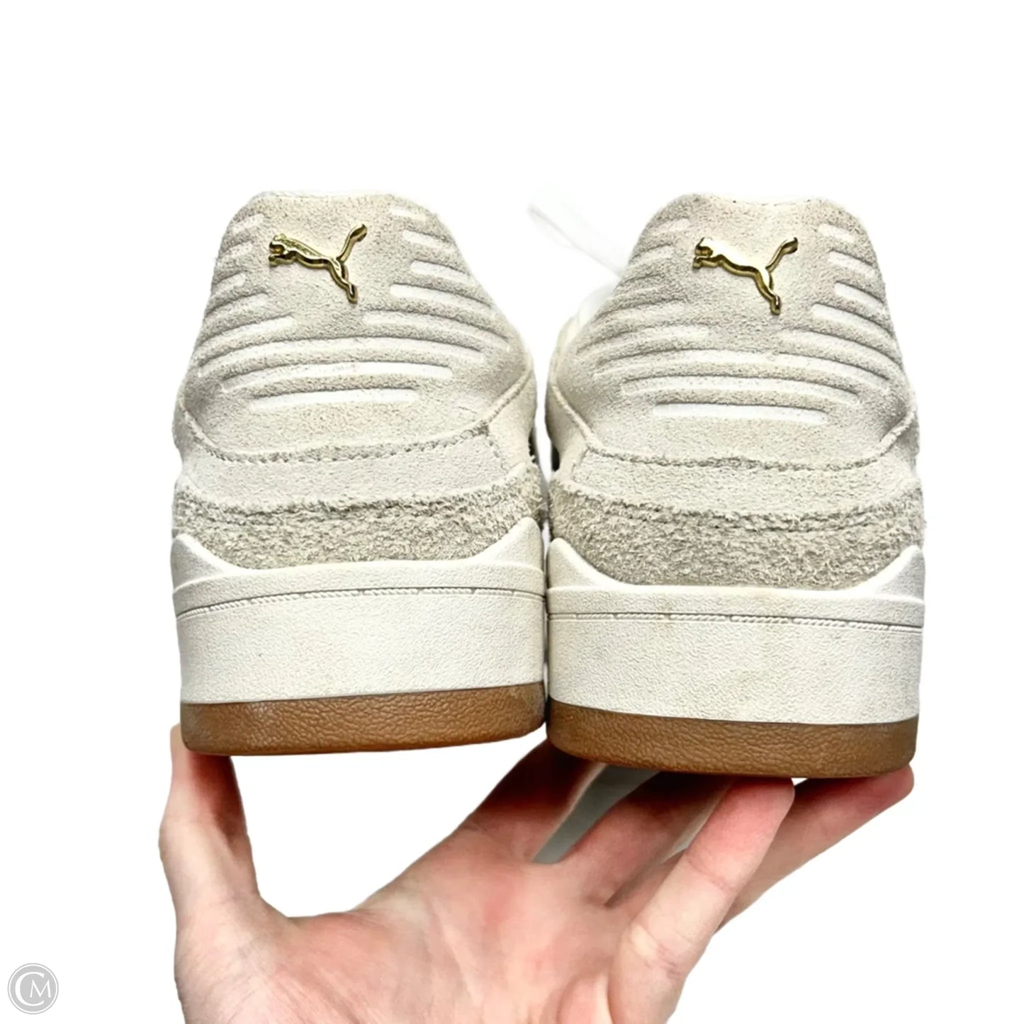 Shoes Sneakers By Puma In Gold & White, Size: 8