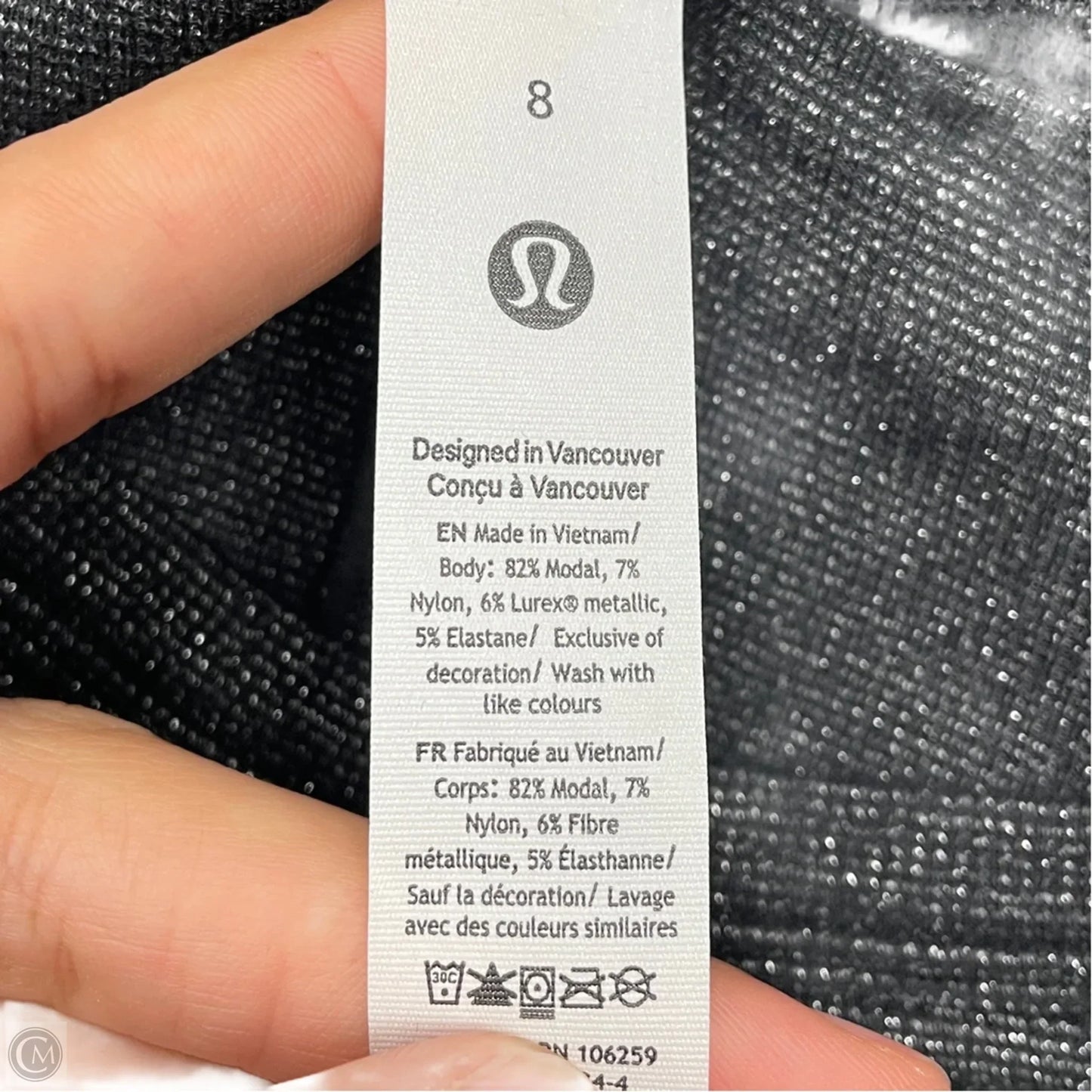 Athletic Top Long Sleeve Crewneck By Lululemon In Black & Silver, Size: M